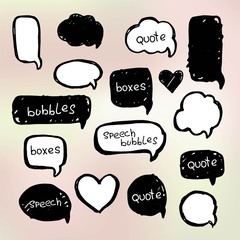 Vector set of hand drawn speech bubbles. Doodle shapes.