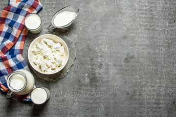 Dairy products on the fabric.