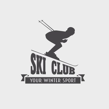Ski and snowboarding resort logo, emblem, label or badges vector element.