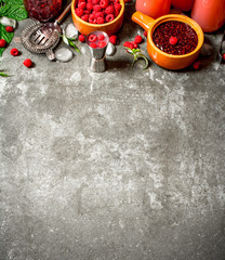 Raspberry jam with berries and ice.