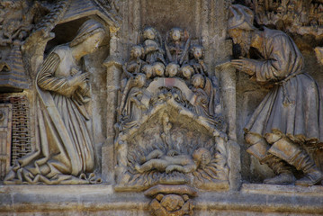 The Nativity scene on the Door of Saint Michael, Seville Cathedral, Spain 