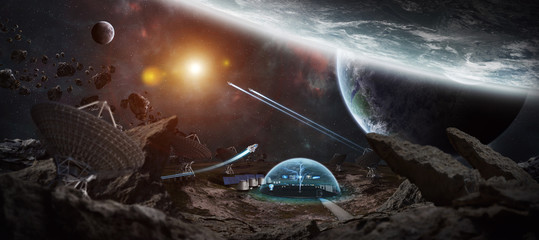 Observatory station in space 3D rendering elements of this image
