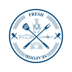 A set of food for the cafe, restaurant and fast. Seafood. Marine life. Logo for the pub and restaurant.