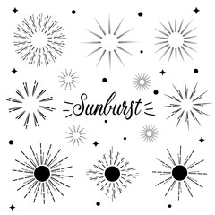 Set of vintage sunbursts in different shapes,vector illustration