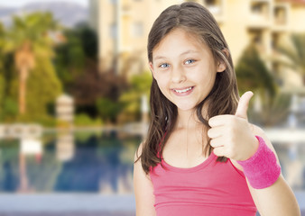 child girl athlete shows sign okay