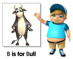 Kid boy pointing Bull