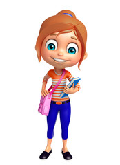 kid girl with School bag and Book