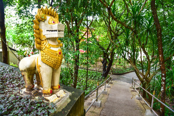 Singha Guardian Statue at Wat Hin Mak Peng in Nong Khai Province, Thailand
