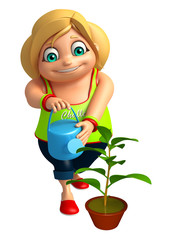 kid girl with Plant &  watering can