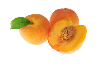 Fresh peaches on a white background