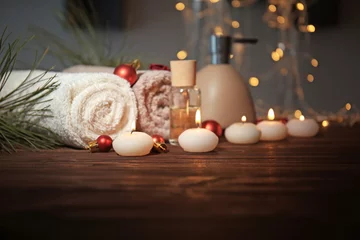 Foto op Canvas Christmas spa set on wooden table © Africa Studio