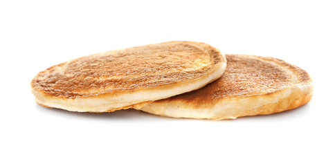 Two tasty pancakes isolated on white
