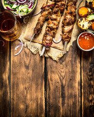 Grilled vegetables with a fragrant Shish kebab from mutton.