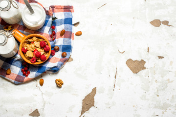 Healthy food. Muesli with forest wild berries.