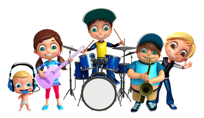 kid girl, kid boy and cute baby with Musical instrument
