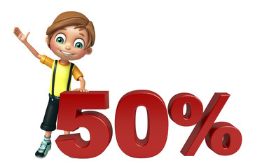 kid boy with 50% sign