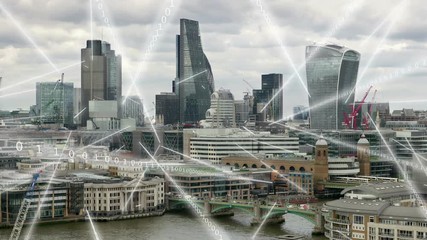 Streams of binary data flying round London. - Powered by Adobe