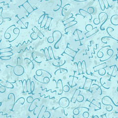Seamless pattern with signs of the zodiac on a grunge background in retro style