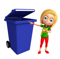 kid girl with Dust bin