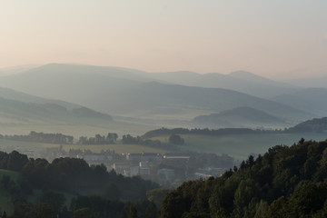 Fog step between mountain in landscape