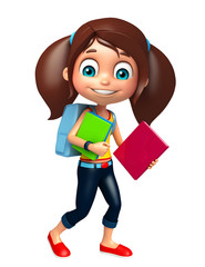 kid girl with School bag and books