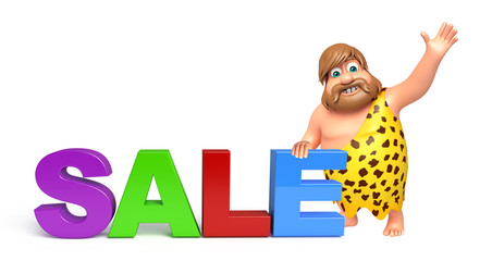 Caveman with Sale sign