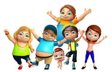 kid girl, kid boy and cute baby with Happy pose