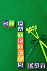 St Patrick's day spelled with colorful alphabet blocks
