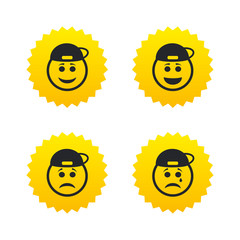 Rapper smile face icons. Happy, sad, cry.