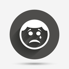 Sad face with tear sign icon. Crying symbol.
