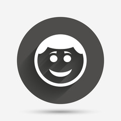 Smile face icon. Smiley with hairstyle symbol.