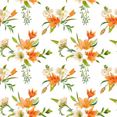 Obraz premium Vintage Spring Flowers Backgrounds - Seamless Floral Lily Pattern