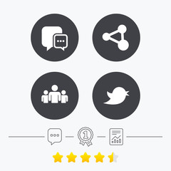 Social media icons. Chat speech bubble and Bird