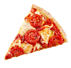 Top view of a slice of margherita Italian pizza