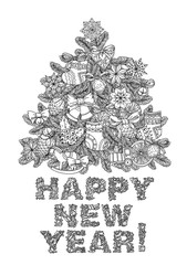 Happy New Year, lettering Greeting Card design