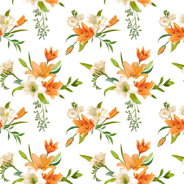 Vintage Spring Flowers Backgrounds - Seamless Floral Lily Pattern