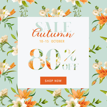 Autumn Sale Floral Banner - for Discount Poster, Fashion Sale