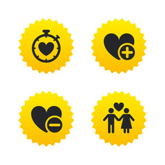 Valentine day icons. Love heart timer sign.