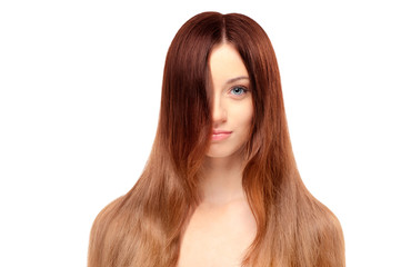 Naklejka premium young beautiful woman with long magnificent hair