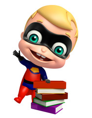 cute superbaby with Book stack