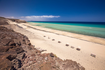 Beautiful Mal Nobre sandy beach, Jandia, Fuerteventura, Canary Islands, Spain