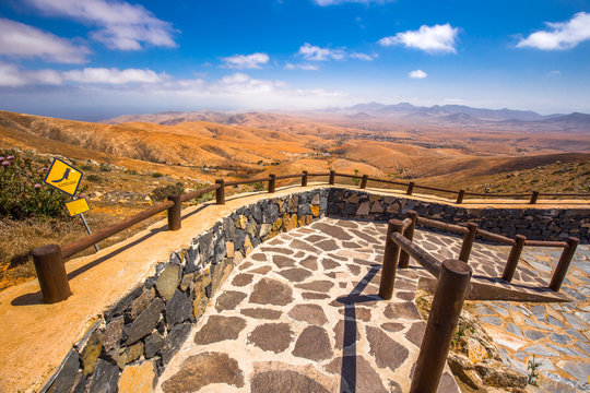 Beautiful view to vulcanic landscape of Fuerteventura Island from Morro Velosa view point near Betancuria village.