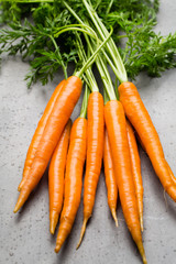 Fresh carrots on the gray backgrounds.