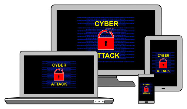 Cyber attack concept on different information technology devices