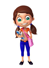 kid girl with School bag and Book