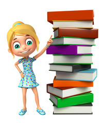 kid girl with Book stack