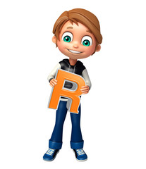 kid boy with  R alphabate
