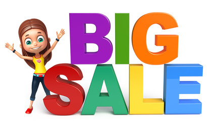 kid girl with Big sale sign