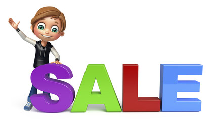 kid boy with sale sign