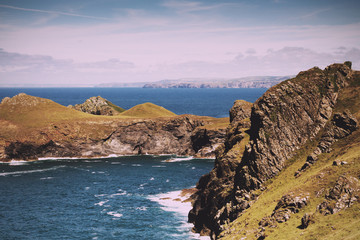 View from the costal path near Polzeath Vintage Retro Filter.
